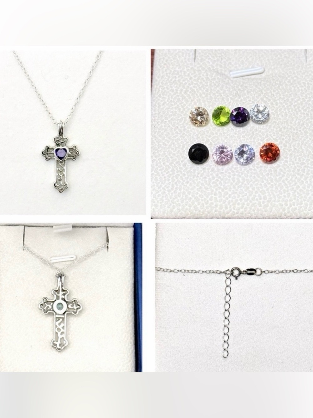 Interchangeable Gem Cross Pendant Necklace - Sterling Silver 925